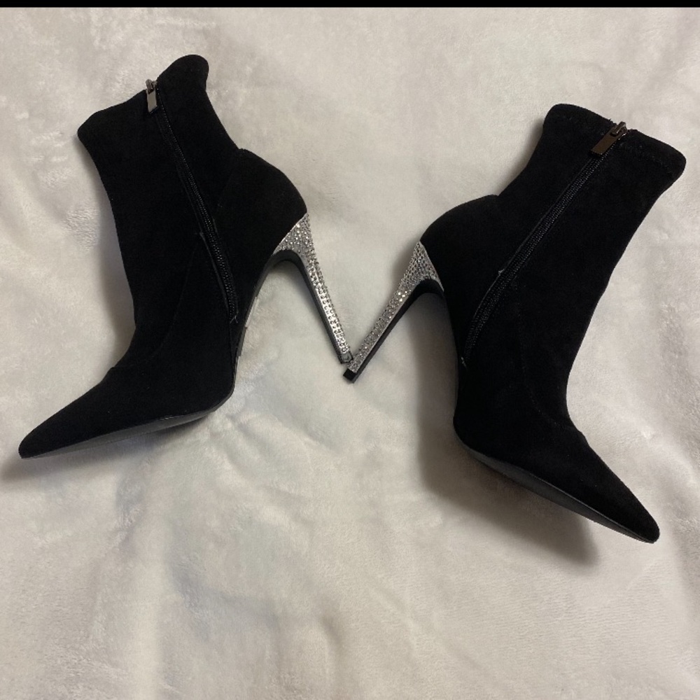 Black Heeled Boots with Jewelled Heel